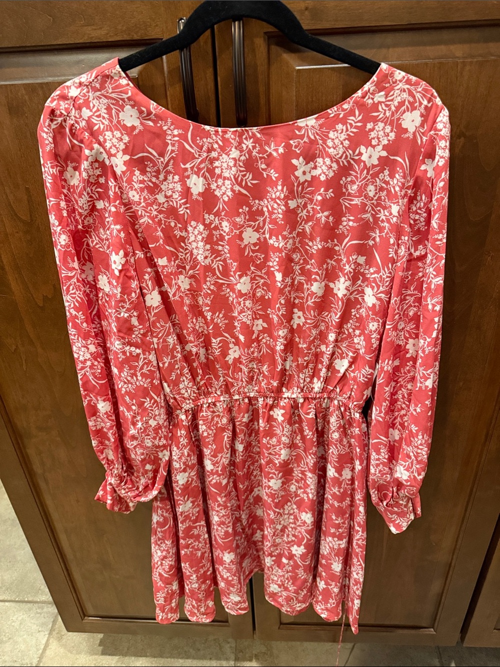 Halogen Coral Floral Long-Sleeve Smock Dress
